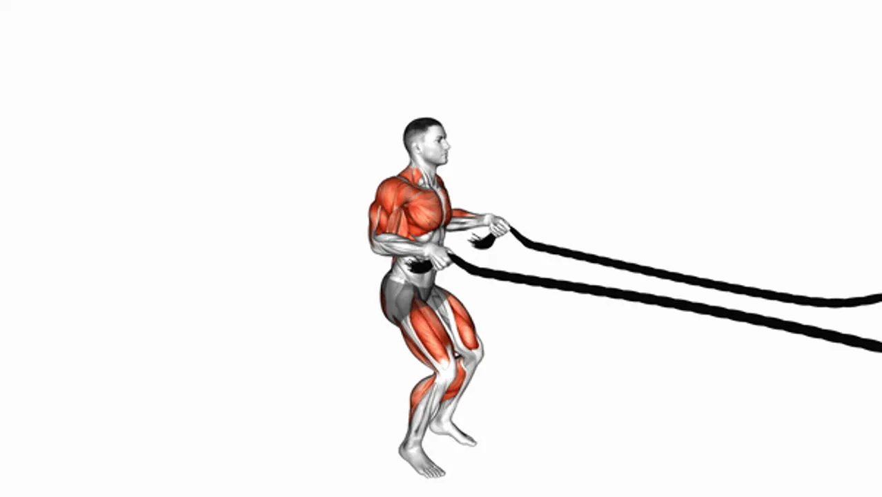 Battling Ropes Alternate Arms Jump Squat