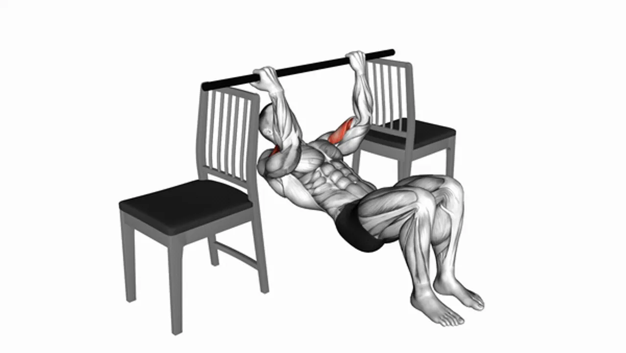 Inverted Chin Curl with Bent Knee between Chairs