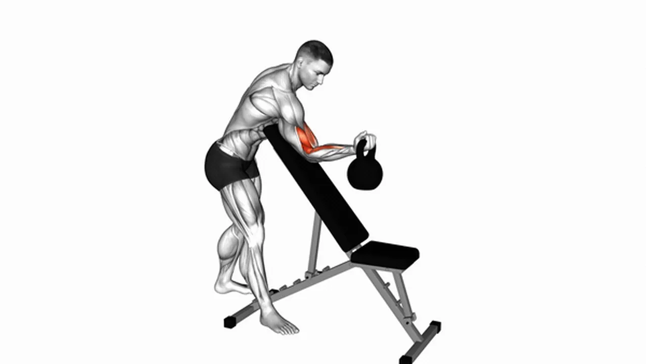 How to do Kettlebell Standing One Arm Curl with Incline Bench? Image