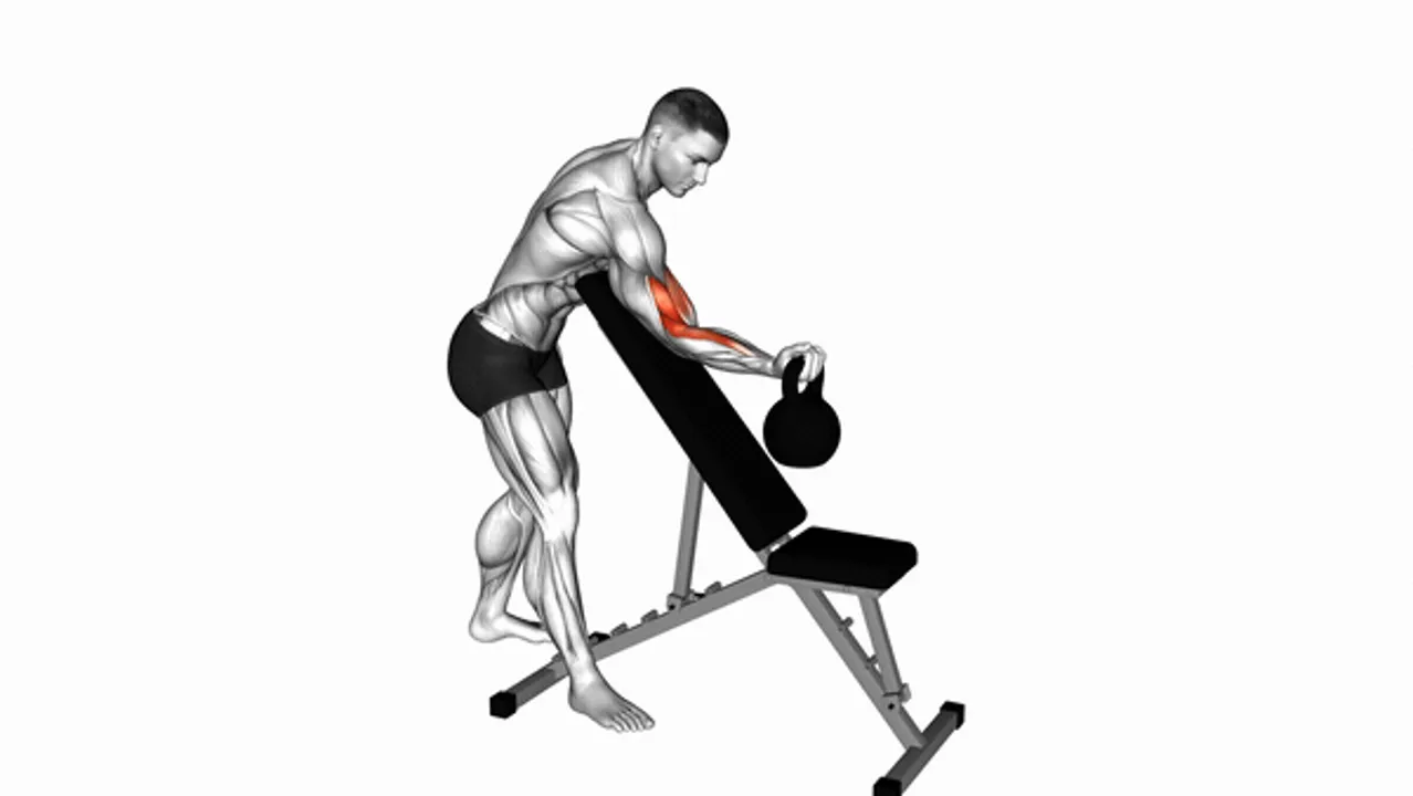 Kettlebell Standing One Arm Curl with Incline Bench