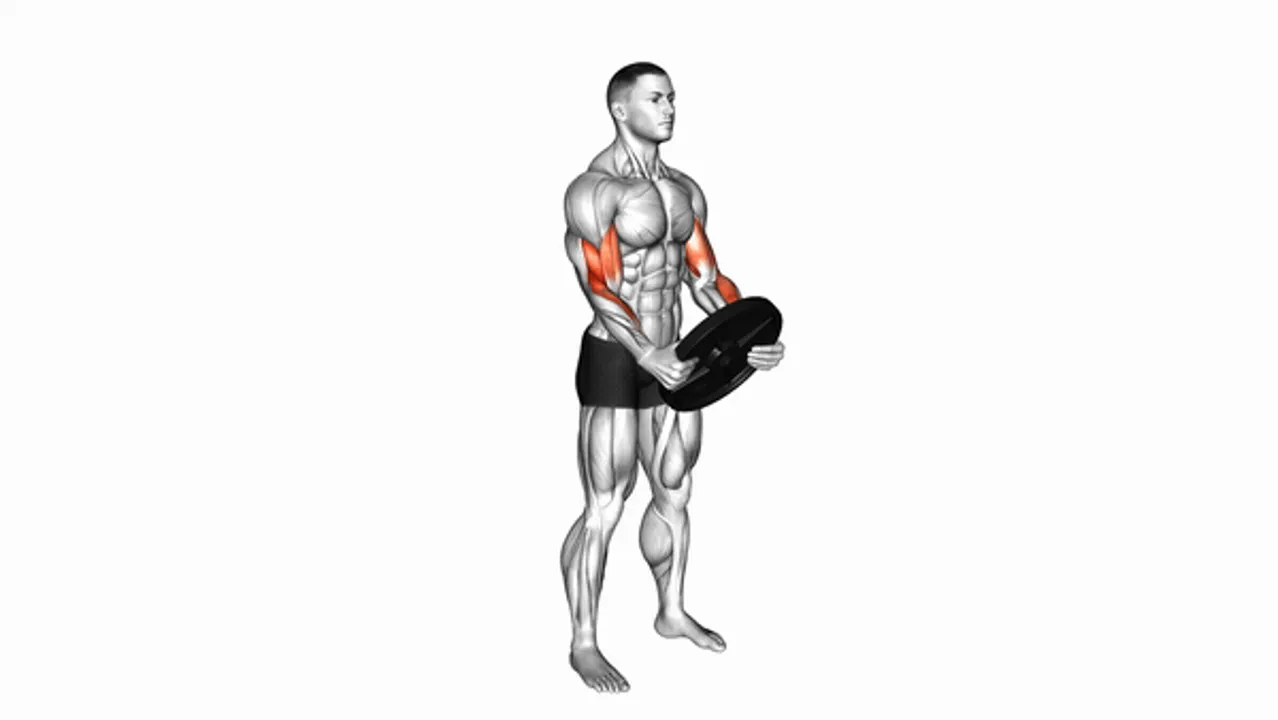 Weighted Plate Standing Biceps Curl